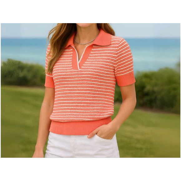 Vineyard Vines Sweaters - Vineyard Vines "Just Peachy" Coral Knit Short Sleeve Preppy Sweater Sz L